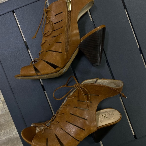 Vince Camuto Estie tan leather lace up cutout sandal heels - Picture 7 of 7